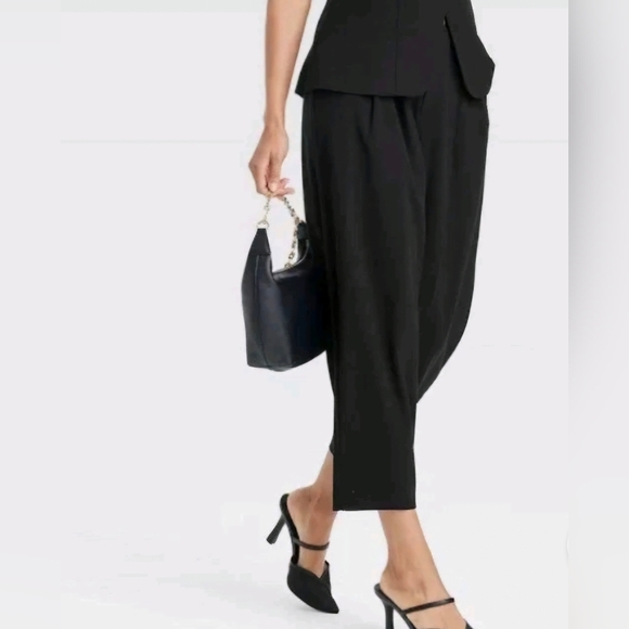 A New Day Wide Leg Belted High Waist Crop Black Pants Size 16 - Picture 1 of 6